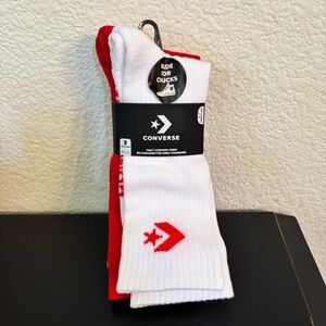 CONVERSE Half Cushion Crew Socks 3 Pairs Men 6-12  White Red Tan NEW